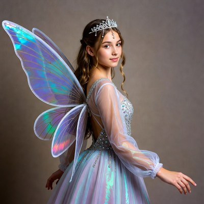 Girl with iridescent fairy wings