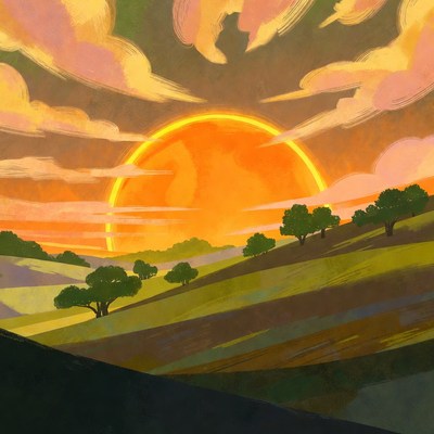 Vibrant Sunset Over Rolling Hills
