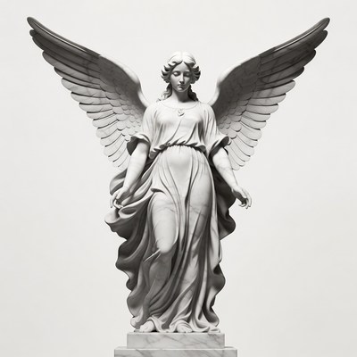 Winged Angel Statue on Pedestal