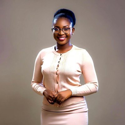 African-American woman smiling in pink cardigan
