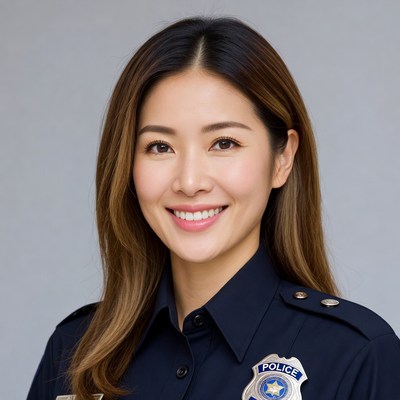 Asian woman in police uniform
