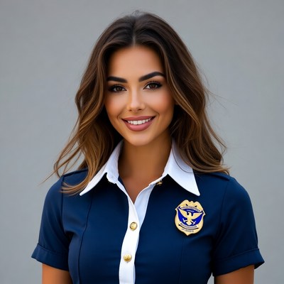 Beautiful woman in navy police uniform