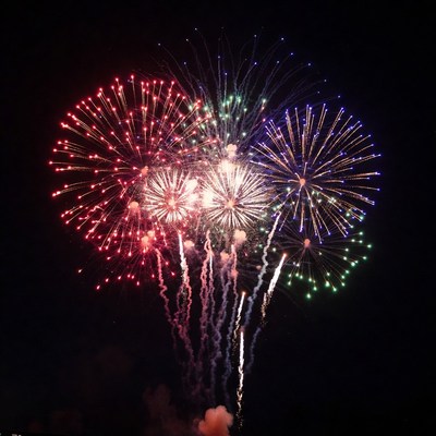 Colorful Fireworks Exploding in Night Sky