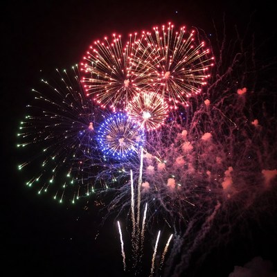 Colorful Fireworks Exploding in Night Sky