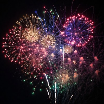 Colorful Fireworks Exploding in Night Sky