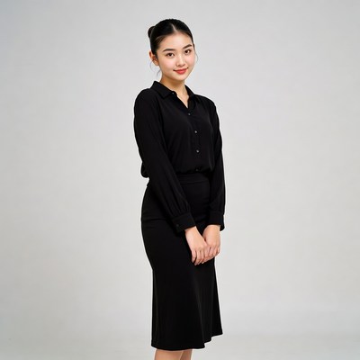 Asian woman in black office attire