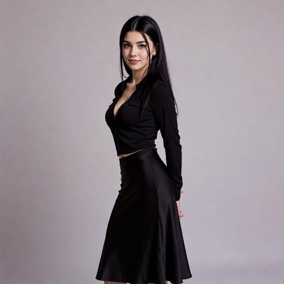 Woman in black blouse and skirt