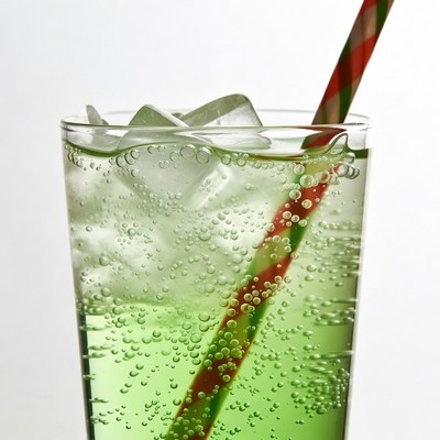 Green Soda with Straw and Ice