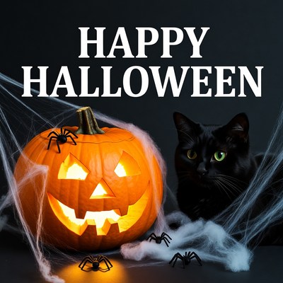 Happy Halloween Jack-o-Lantern Black Cat