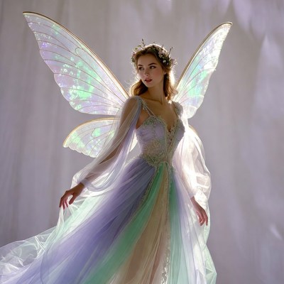 Woman with iridescent fairy wings