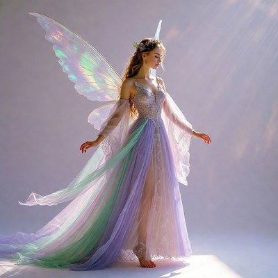 Fairy woman with iridescent wings