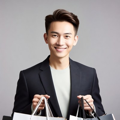Asian man holding shopping bags