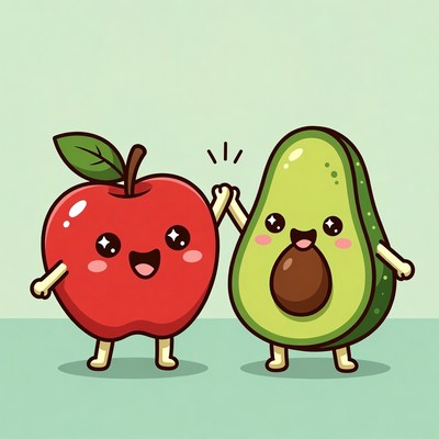 Cute Apple and Avocado High Five