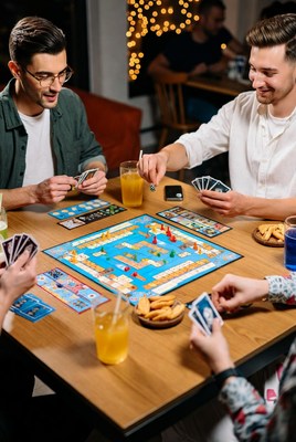 Group playing board game at table