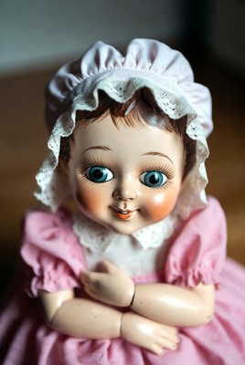 Vintage girl doll in pink dress