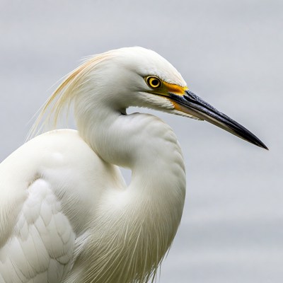White egret with yellow eye