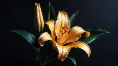 Golden lily flower with bud