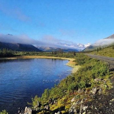 Mountain Lake with Winding Road