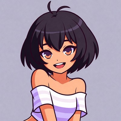 Anime girl smiling with bob haircut