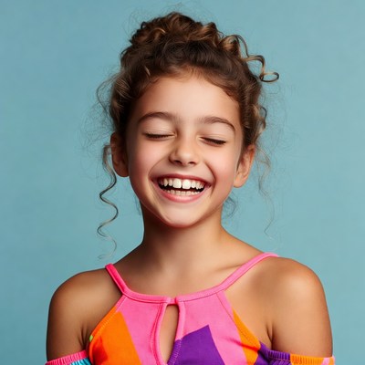 Smiling girl in colorful dress
