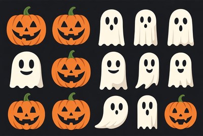 Halloween Jack-o-Lanterns and Ghosts Illustration