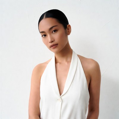 Asian woman in white halter top