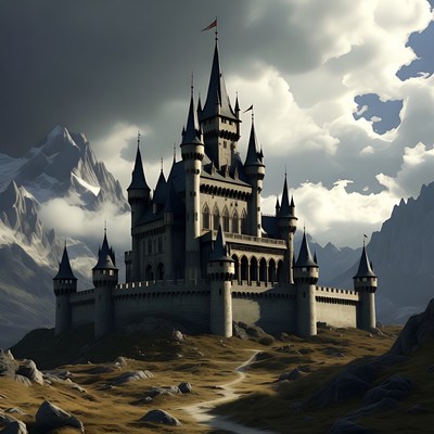 Medieval Castle on Mountain Landscape