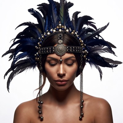 Woman in elaborate feather headdress