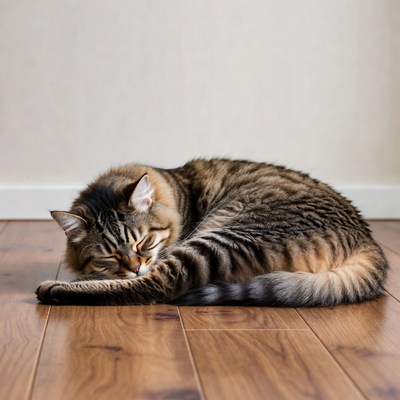 Tabby cat sleeping on floor