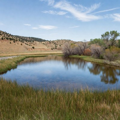 Scenic pond in desert landscape