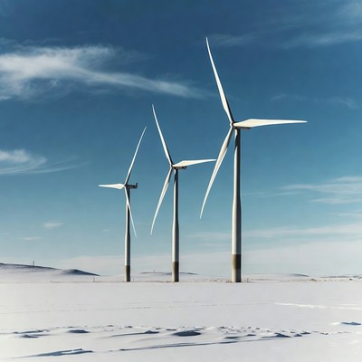 Wind Turbines in Snowy Landscape