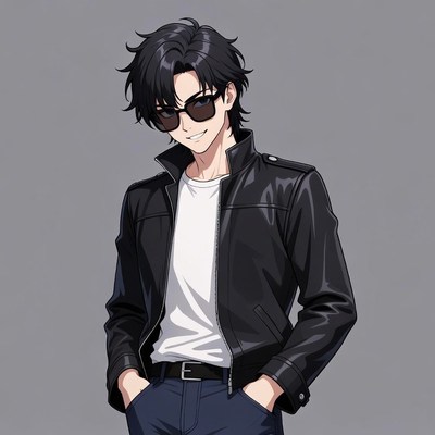 Anime man in leather jacket
