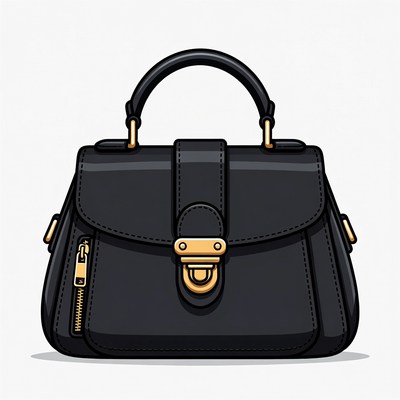Black leather handbag illustration