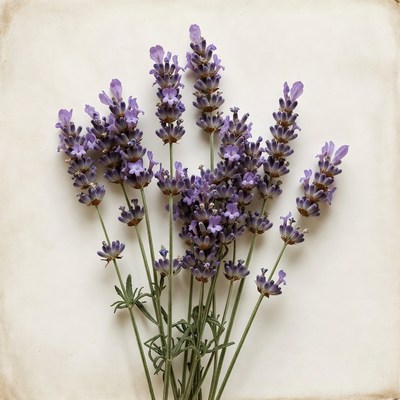 Purple Lavender Bouquet on White Background