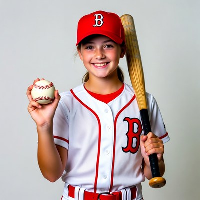 Girl holding baseball bat and ball