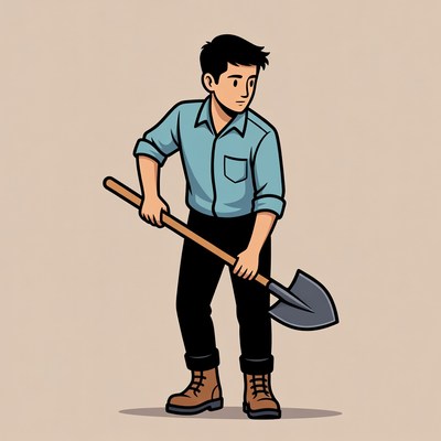 Cartoon man holding shovel