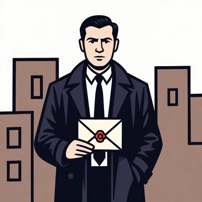 Man holding sealed letter in city