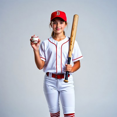 Girl holding baseball bat and ball