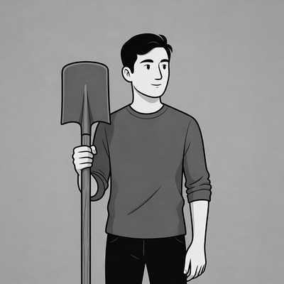 Man holding shovel illustration