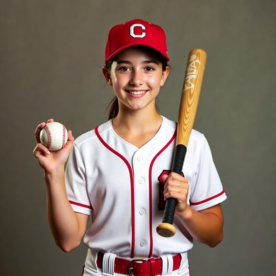 Girl holding baseball bat and ball