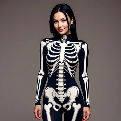 Woman in skeleton bodysuit