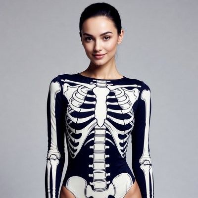 Woman in skeleton bodysuit