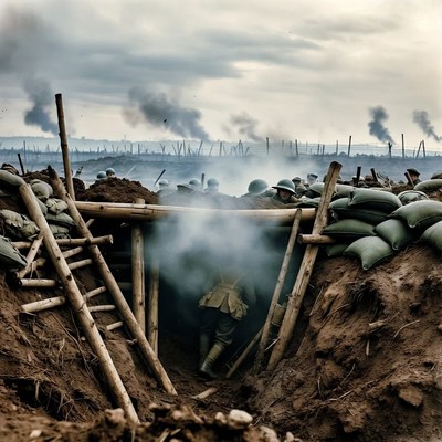 Soldier entering World War trench