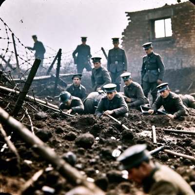 World War I Soldiers Crawling in Trenches