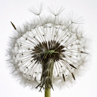 Dandelion with Seeds on White Background