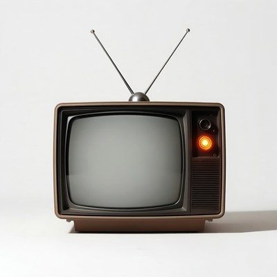 Vintage TV with antennas on white
