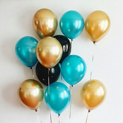 Gold and Teal Balloons Cluster