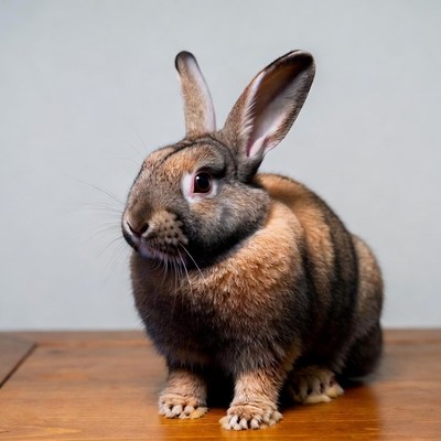 Dutch rabbit sitting on wooden table
