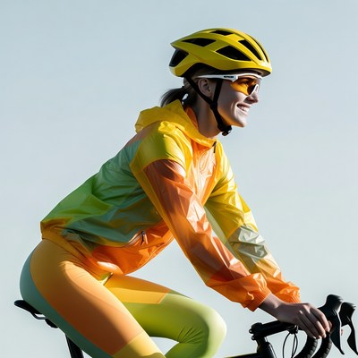 Woman cycling in yellow helmet