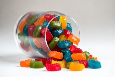 Colorful Gummy Bears in Glass Jar